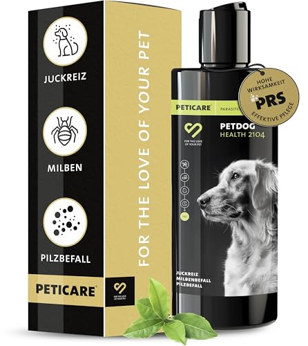 Peticare Anti-Parasiten Hunde-Shampoo | gegen Milben Flöhe Pilze | lindert effektiv Juckreiz & unterstützt Regenerationsprozess | einzigartiges PRS® System für Lange Wirkung – petDog Health 2104