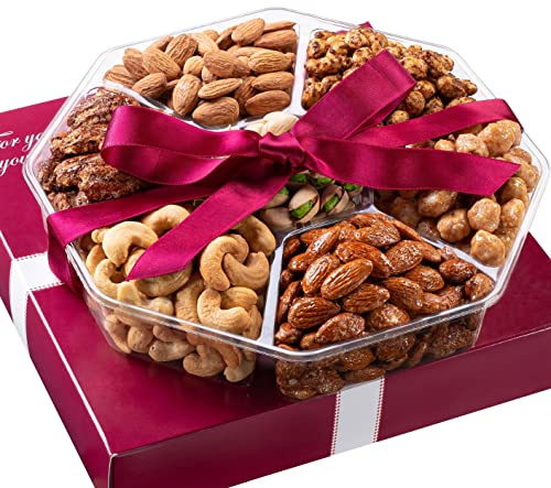 Cesta de regalo de frutos secos navideños – Surtido de frutos secos gourmet salados dulces y tostados – Caja de regalo de alimentos surtidos para Acción de Gracias, Día del Padre, Día de la Madre