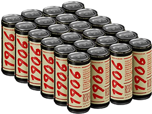 1906 Reserva Especial - Cerveza Lager Extra, Pack de 24 Latas x 33 cl, Sabor y Aroma Tostado, Galardonada Internacionalmente, 6,5% Volumen de Alcohol, El embalaje puede variar