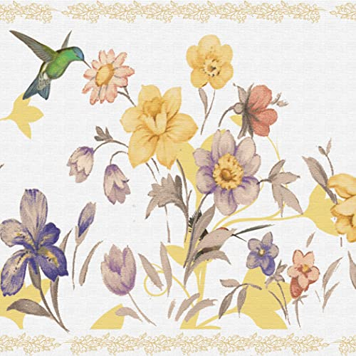 Dundee Deco DDAZBD9020 Tapetenbordüre zum Abziehen und Aufkleben, Blumenmuster, Violett, Cremefarben, rosa Blumen, Kolibri-Wandbordüre, Retro-Design, 4,57 m x 17,78 cm, selbstklebend