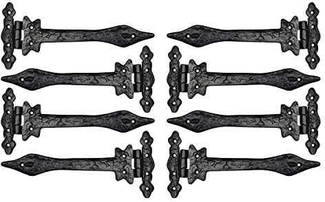 Akatva T Scharnier Set,8 Stück Torscharniere für Holzzäune Schwerlast,Scheunenscharniere für Türen,Schwarze Scharniere,Scharniere für Schuppentür,Scharniere Outdoor,Zaunband Scharnier Set