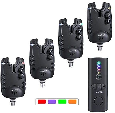 Sougayilang Karpfenangeln Bissanzeiger Set, 4+1 kabellose LED Angelbissanzeiger mit tragbarer Reißverschlussbox für Verschiedene Rutenarten Kind