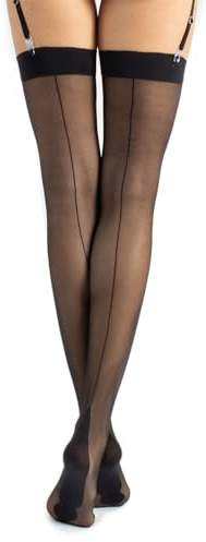 CALZITALY Calze per Reggicalze con Riga Dietro, Calze Velate, Calza da Reggicalze | S, M, L, XL, 2XL, 3XL, 4XL | Nero, Naturale, Avorio, Bianco | 15 DEN | Made in Italy (3XL, Nero)
