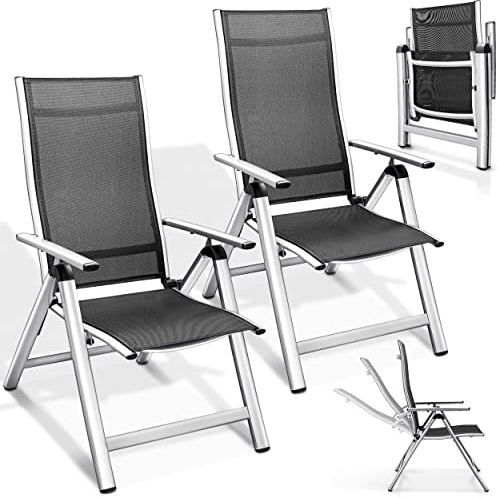 tillvex Gartenstuhl Premium 2er Set klappbar aus Aluminium | Hochlehner mit Armlehnen | Klappstuhl verstellbar | Klappsessel Balkon Garten Terrasse (Silber)