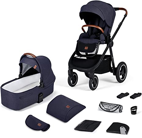Kinderkraft EVERYDAY Kinderwagen 2 in 1 Komplettset bis 27 kg, XL-Babywanne mit Matratze, wasserfesten Material mit UPF50+, 4-Reifen Federung, Wickeltasche Fußsack Adapter im set, Dunkelblau