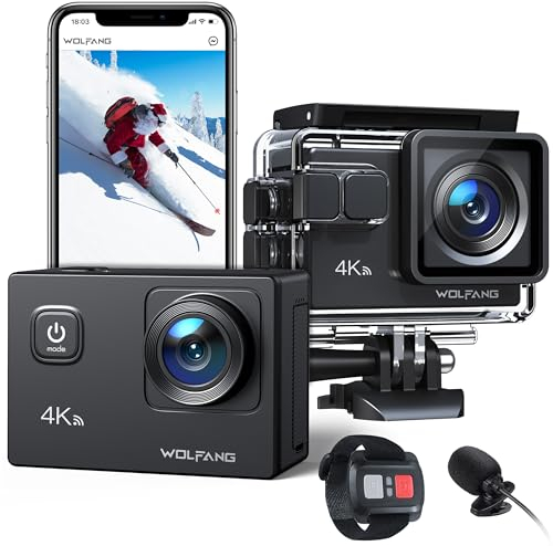 WOLFANG Action Camera 4K 20MP GA100, Waterproof 40M Underwater Camera for Snorkeling, EIS Stabilization WiFi 170° Wide Angle Helmet Camera for Vlogging with External Microphone, Remote Control