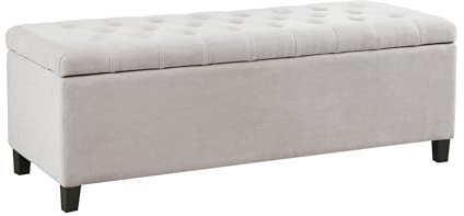 Madison Park Entryway Accent Bench for Living Room Flip Top Storage Chest, Shandra Tufted Top Upholstered Storage Bench End of Bed for Bedroom Furniture, Indoor Seating, 49 Wide, Natural