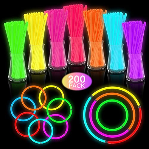 DELEE Barras Luminosas Fluorescentes, Pulseras Luminosas Fluorescentes Collares de Neón Brillantes de Calidad para Niños Suministros para Fiestas Oscuras, Bodas, Festivales Decoración(200 piezas)