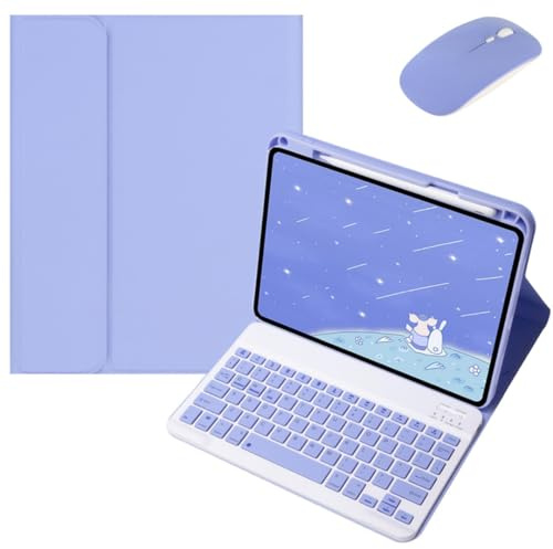 kaitesi Keyboard Case Mouse for iPad 10.2-Inch (2021/2020/2019 Model, 9th/8th/7th Generation), iPad Pro 10.5, Air 3rd Gen Case with Magnetically Detachable Wireless Color Keyboard Cover (Purple)