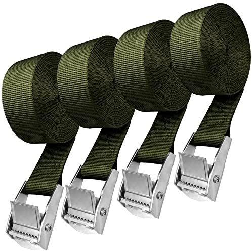 Cinghia di fissaggio 2.5m, 4 Pezzi verde Cinghie di tensione, Cinghia di Ancoraggio con Chiusura sicura del carico resistenza fino a 250 kg, Fissaggio Trasporto di Bagagli