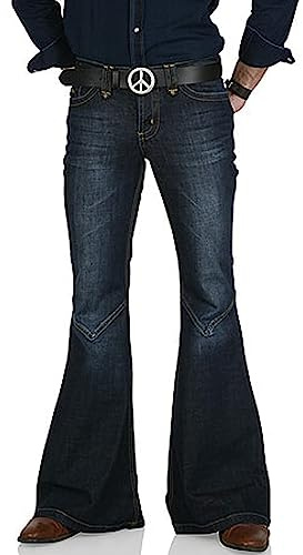 EVEDESIGN 70s Bell Bottom Pants for Men,Mens Bell Bottom Jeans Disco Flared Pants,Relaxed Fit Jeans for Men (Bule)