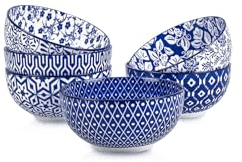 Selamica Set di 6 Ciotoline da Dessert in Ceramica - 340 ml, Perfette per Cereali, Snack e Contorni, Coppette Gelato, Insalatiera Ceramica, Colore Blu Vintage