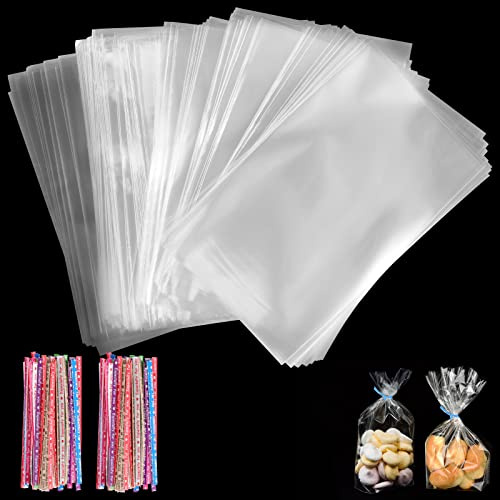 200PCS Clear Cellophane Bags with Ties Clear Bags for Gifts Sweets Cookies | 8×12cm Sweet Bags Clear Gift Bags Plastic Food-grade Small Cellophane Bags Reusable for Christmas Halloween Birthday Wedding