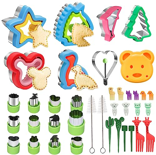 38 Stück Ausstechformen Set, Ausstechformen Brot Ausstecher, Edelstahl Brotausstechformen für Kinder, Keksausstecher Plätzchenausstecher für Toast, Micky Dinosaurier Stern Herz
