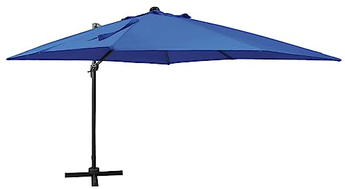 CIADAZ Ampelschirm mit Mast, Balkon Sonnenschirm, Sonnen Schirme, Marktschirm, Garten, Balkon Schirm, Balkonschirm, und Leuchten Azurblau 300 cm