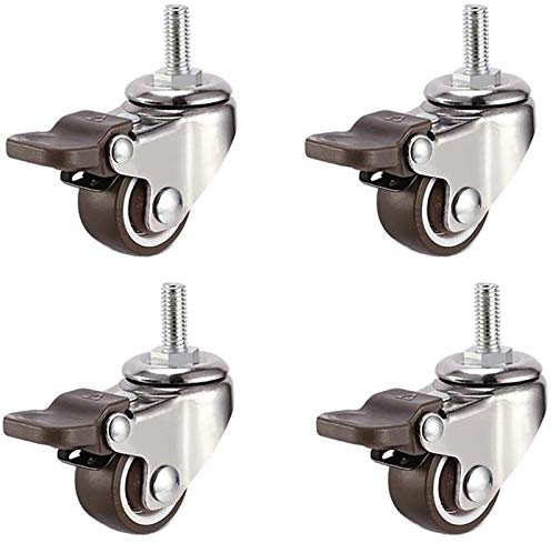 TONZN 4 Stück Möbelrollen 2 Zoll 50 mm M8-Gewinde M10 Schraube M12 Bolzen Lenkrollen mit Bremse, geräuschlose Gummirollen für Tischwagen, Werkbank, Garage (Marmor M10 x 25 mm)
