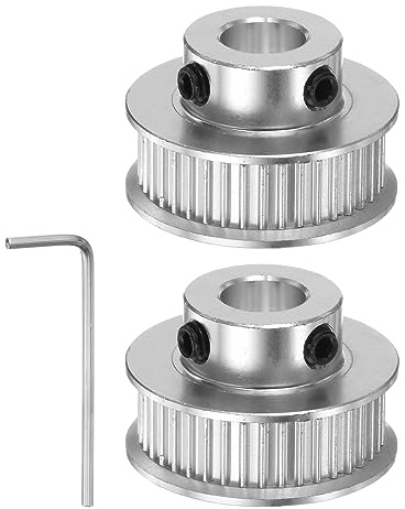 sourcing map 2Stk 2GT Umlenkrolle 40 Zähne 8mm Bohrung 27mm Durchmesser Aluminum Zahnriemen mit 2mm Sechskant Schlüssel für 6mm Breite Gürtel 3D Drucker CNC Maschine Zubehör Silberton