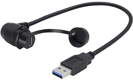 zdyCGTime 90 Degree USB Type C to USB 3.0 Panel Flush Waterproof Cable USB A Male to USB Type C 3.0 Female suitable for dashboard cars, ships, synchronous printing and data transmission(30CM/1Ft)