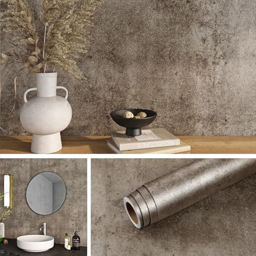 Livelynine Carta da Parati Adesiva Muro Cemento Marrone Carta Parati Adesiva Muro Camera da Letto Bagno Lavabile Carta Adesiva per Mobili Cucina Tavolo Pellicola Adesiva Mobilii Marrone Chiaro 40CMx2M