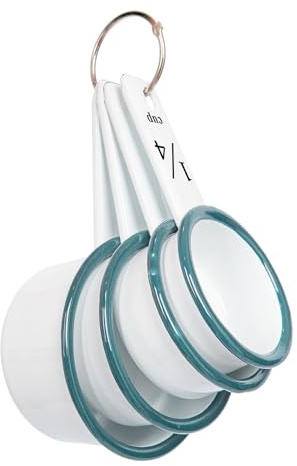 Argon Tableware 4 Piece Measuring Cup Set - Green - Stackable Nesting Metal Kitchen Gadget Utensils Set Enamel Measuring Cups for Dry or Liquid Baking & Cooking Ingredient Measurements
