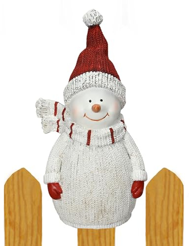 B2S BACK2SEASON Zaunfigur Schneemann mit Mütze und Schal Winter Zaundeko Zaunhocker weiß rot H=22 cm