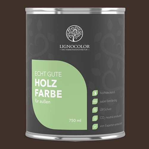 Lignocolor Holzfarbe Außen glänzend | wetterfeste Farbe für den Außenbereich (Dunkelbraun glänzend, 750ml) | hochdeckend & hochbeständig