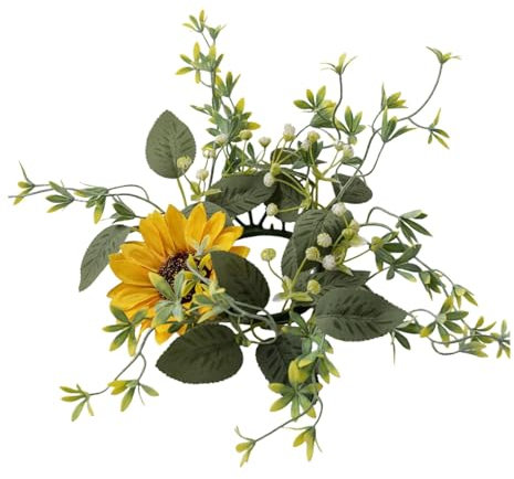 2 Candle Ring Wreath, Artificial Candle Garland Summer Flower Rings For Candles, 9Inch Artificial Floral Candle Ring Sunflower Boho Wreath, Floral Decor For Candle For Wedding