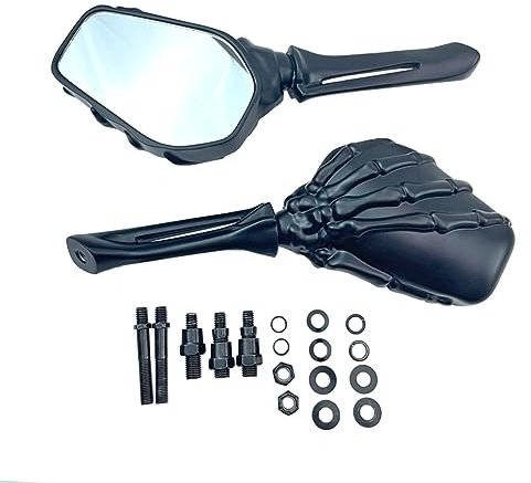 Lenkerendenspiegel Motorrad Schädel Skelett Motorrad Rückseiten Rückspiegel Für Kawasaki Für Suzuki Für Ya.ma.ha Chopper Spiegel(Black)