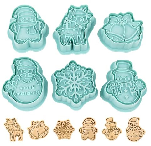 Formine per Biscotti Natale, 6 Pezzi Stampi Biscotti Natalizi, 3D Tagliabiscotti di Natale in Silicone, Renna Campana Fiocco di Neve Tagliapasta Set