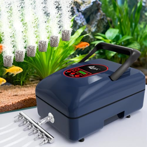 AQQA Fish Tank Luftpumpe, 1440L/H AC/DC Batterie Aquarium Luftpumpe, 9 Gang Einstellbare Luftmenge, IPX6 Wasserdichte Sauerstoffpumpe für Teich Outdoor Angeln