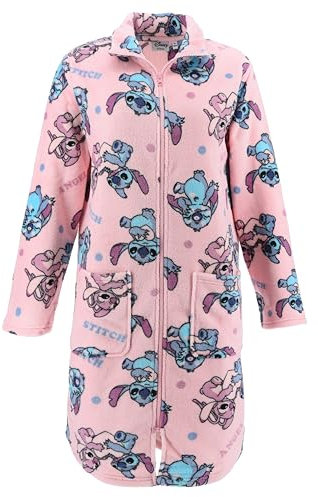 Disney Stitch Bademantel für Damen, Samt Fleece Bademantel mit Reißverschluss, Geschenk für Frauen und Jugendliche (DE/NL/SE/PL, Alphanumerisch, M, Regular, Regular, Rosa)