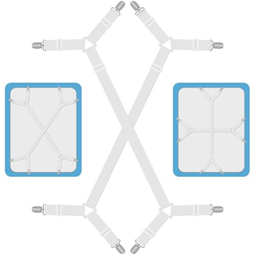 Quelcc 2 Stück Bettlakenspanner Verstellbar, Elastische Bettlaken Halter mit Metallclip, Bettlaken Spanngurte, Spannbettlakenhalter Clips für Faltenfreie Bettlaken, Matratze, Bügelbrett Sofa Topper