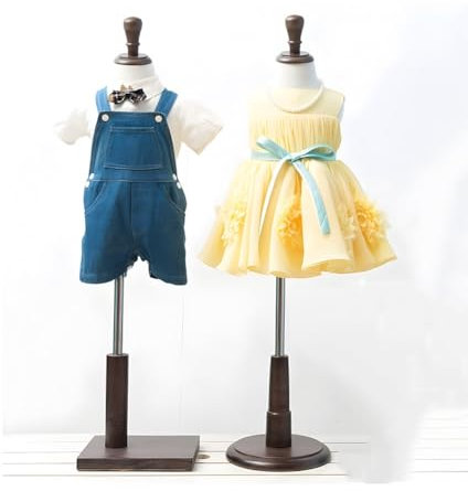 GRRICEPL 2-8 Jahre Alt Mannequin Torse Körper, Kleiner Junge Mädchen Schaufensterpuppe Torso, Mit Verstellbarem Massivholzständer, für Kleider-Schmuck-Display(Brown-A,8)
