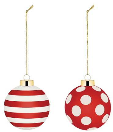 Alessi Delight NZ04SET2 - Set di Due Palle per Albero di Natale, in Vetro Soffiato, Diametro 6 cm, Rosso, Bianco, Oro
