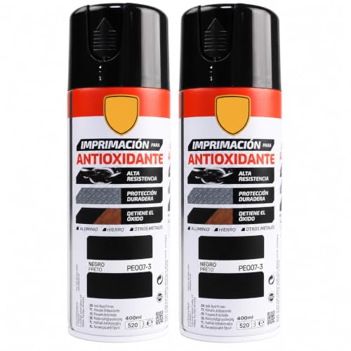 various Pintura Spray Imprimacion Antioxidante Negro de 400 ml Protección Contra la Corrosión Adecuado para las Superficies de Metal, Aluminio,Hierro y Otros metales Pack de 2 Unidad