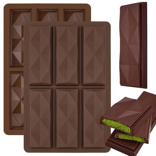 ZUGHXMS Stampo Cioccolato Tavoletta In Silicone Profondo,2 Pezzi Stampi Forma Rhombo Rettangolo Cioccolato Dubai Riutilizzabili Antiaderente per Cioccolatini Barretta Dolci,Stampi da forno