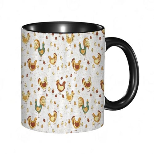 reyawdf Original Tasse mit lustigem Design, Gallus-Hahn-Henne und -Küken gepunkteter Hintergrund-Familien-April-E,330ml, für Kaffee- und Teeliebhaber, als Geschenk für Weihnachten, Geburtstag und mehr