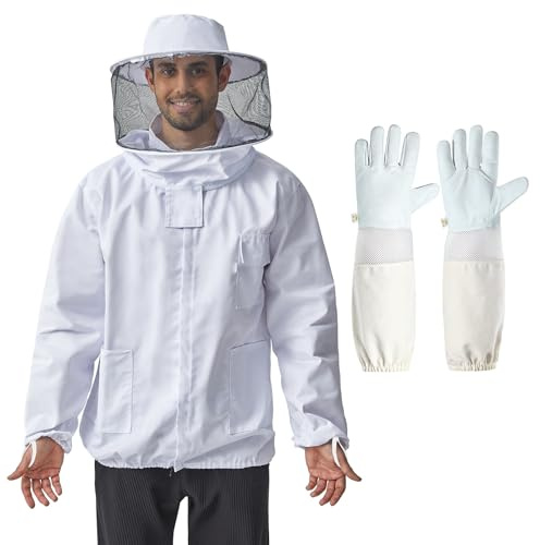 Professional Bee Jacket for Men & Women with Round Veil, Beekeeping Jacket with Ventilated Glove, Beekeeper Jackets Bee Outfit for Backyard and Bee Keeper XXXL