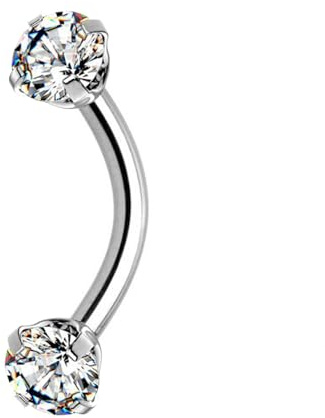 WARRIOR Piercing Sopracciglio Sterile con Cristalli Acciaio Chirurgico 316L Banana Bilanciere 8 mm BIANCO