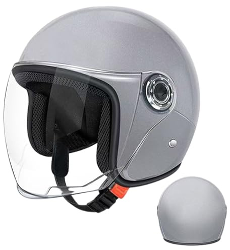 Roller Helm JetHelm Mopedhelm Herren Und Damen Jethelm Mit Visier,Motorradhelm, Mopedhelm Motorradhelm, Scooter Helm Sonnenschutzhelme Atmungsaktiv Für Erwachsene,Grau