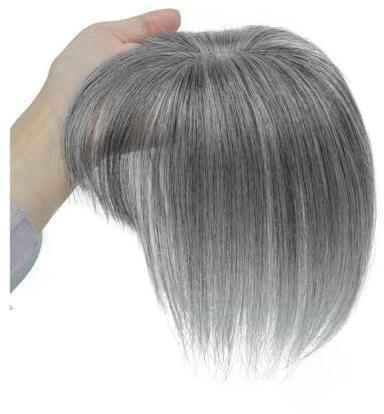 lskdnrufh Haarteil Frauen Haarteile aus Echthaar, 360° 3D-Abdeckung, Haarteile mit dünnem Pony, 20CM, GREY_5CM X 9CM