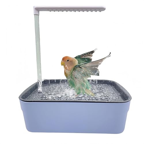 Generisch Automatische Vogeldusche mit Wasserzirkulation | Spritzwassergeschützte Wellensittich Badewanne für Käfig | PP-Material & Einfache Montage für Nymphensittiche/Pfingstrosen (Grau)