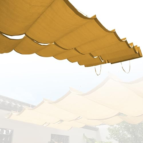Housse de pergola rétractable – Auvent réglable et voile d'ombrage en polyester pour protection solaire – Design lisse coulissant (doré, 1,5 x 9 m)