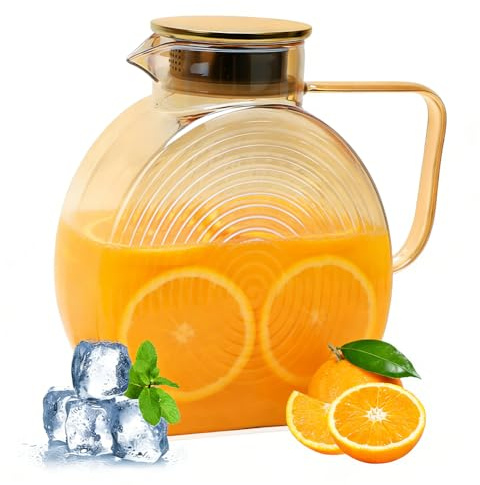 Wapasezyar Carafe à eau en verre de 2,2 litres avec couvercle, carafe en verre facile à nettoyer pour le réfrigérateur, carafe à eau pour thé glacé/lait/café/vin, carafe en verre borosilicate