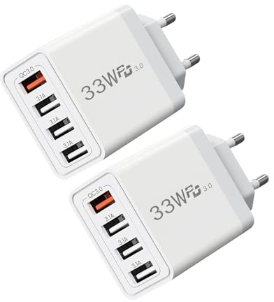 2pcs 33 W Cargador USB de 4 Puertos con Cargador rápido Smart QC 3.0 de multipuerto Compatible con Phone 12/13/14/15/16/, Galaxy S22/23/S24, Cargador de Pared USB