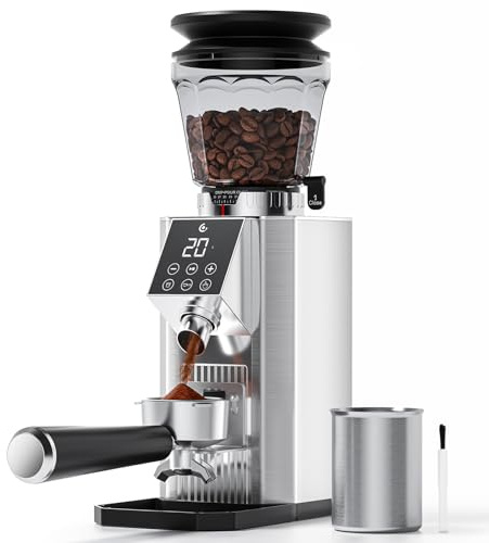 AMZCHEF Elektrische Kaffeemühle, 45 Mahlgrade, Edelstahl,Speicherfunktion | Edelstahl-Kegelmahlwerk und Anti-Statik-System. 300g Bohnenbehälter für Espresso, Siebträger, Filterkaffee & French Press.