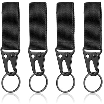 LONZIKP Moschettone Portachiavi Tattico Nero, 4 Pezzi Robusto Gancio Clip di Fissaggio MOLLE per Cintura, Zaino, Escursionismo e Campeggio Outdoor