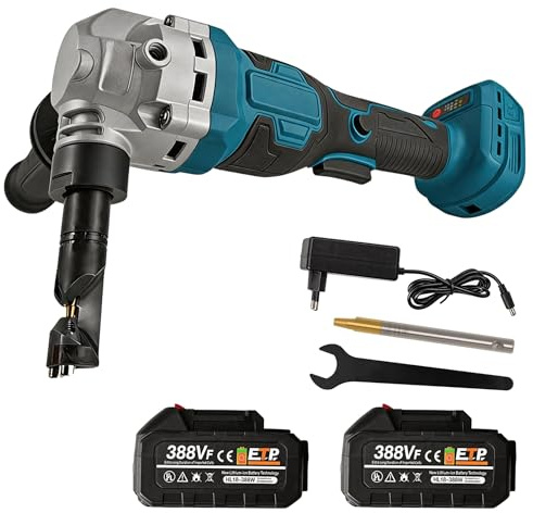 Grignoteuse Tôle Nibbler, Cisaille Electrique à Tôle 21V 1100W avec 2 Batteries Grignoteuse pour Tôles d'Acier Inoxydable 2mm de Fer et d'Aluminium 3mm Coupe-Tôle avec Tête de Coupe Rotative