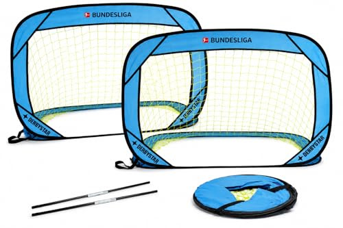 Pop Up Fußballtor 2er Set, Faltbares Fußballtor für Kinder & Erwachsene, Mini Fußballtore für Garten, Fußballtor Set inkl. Tragetasche & Heringen, für Park & Strand