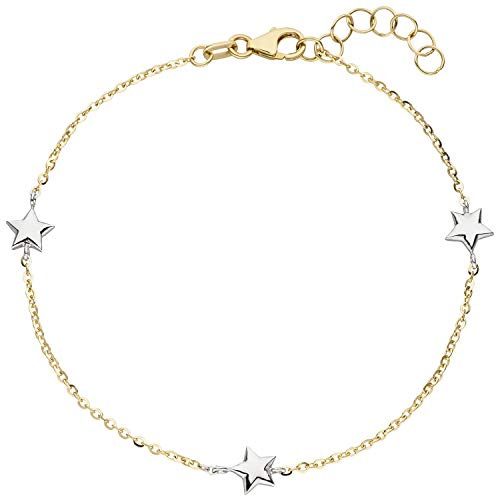 Jobo Damen-Armband aus 9 Karat 375 Gold Bicolor mit Sternen 18 cm